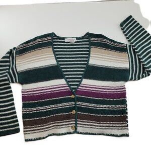 VTG 80s Paris Sport Club Cardigan Sweater Womens S Block Stripe Ramie GREAT!